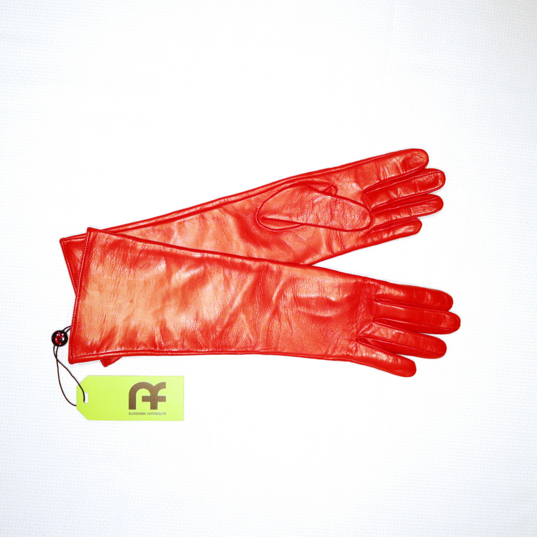 SPECIFICALLY THIS PAIR OF ITALIAN LAMB LEATHER LONG GLOVES: AF DESIRE DARING RED