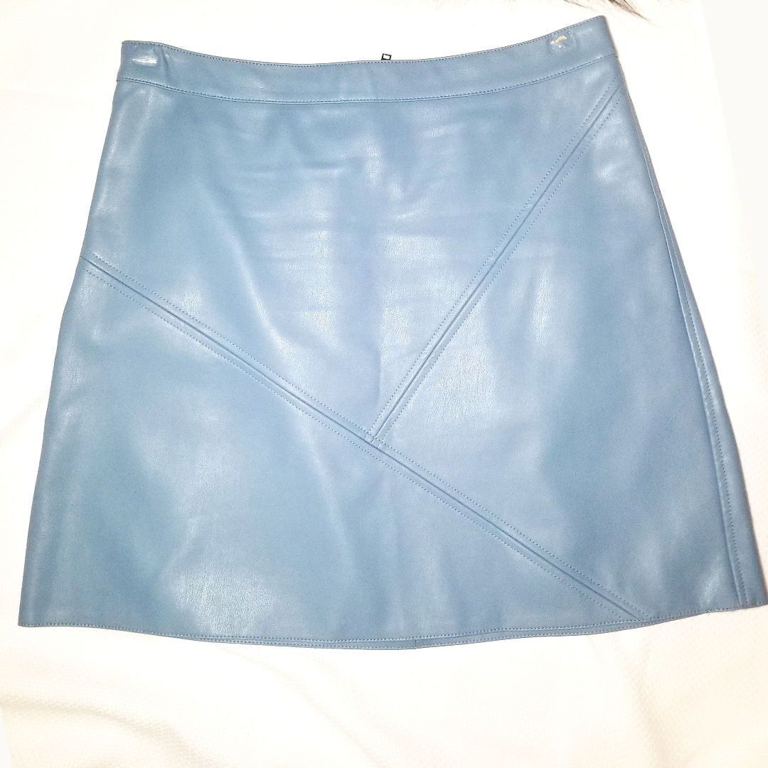SPECIFICALLY THIS GLACIER BLUE FAUX LEATHER SKIRT
