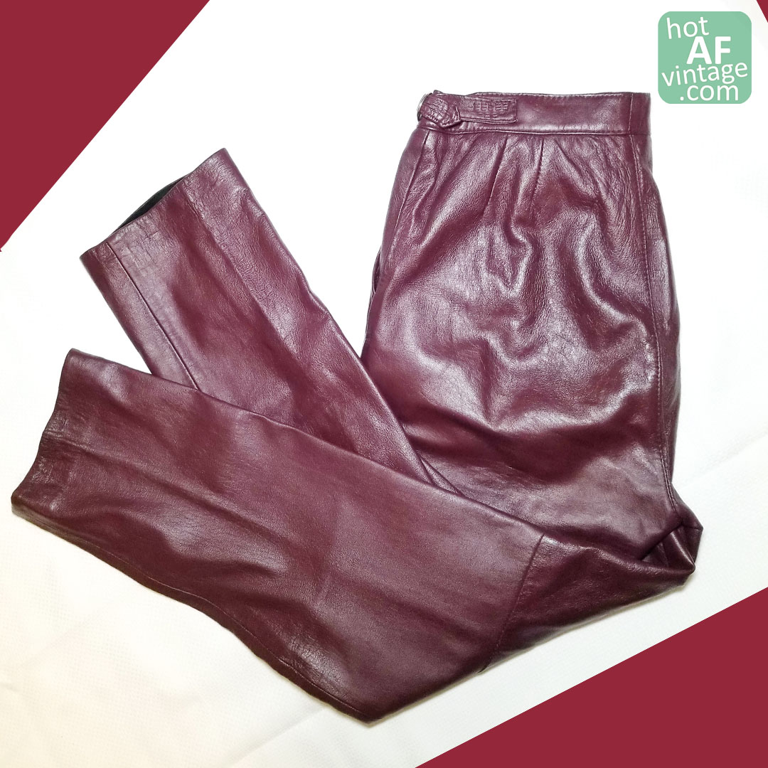 SPECIFICALLY THIS PAIR OF RICH BURGUNDY LEATHER PANTS